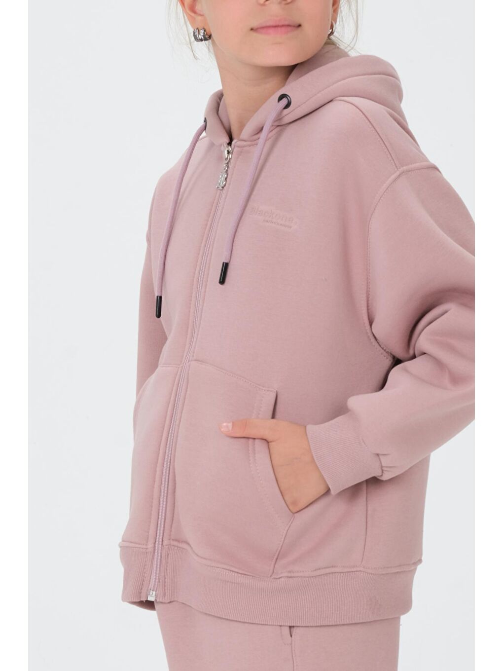 Pembe Kız Çocuk Fermuarlı Kapüşonlu Eşofman Takımı-3