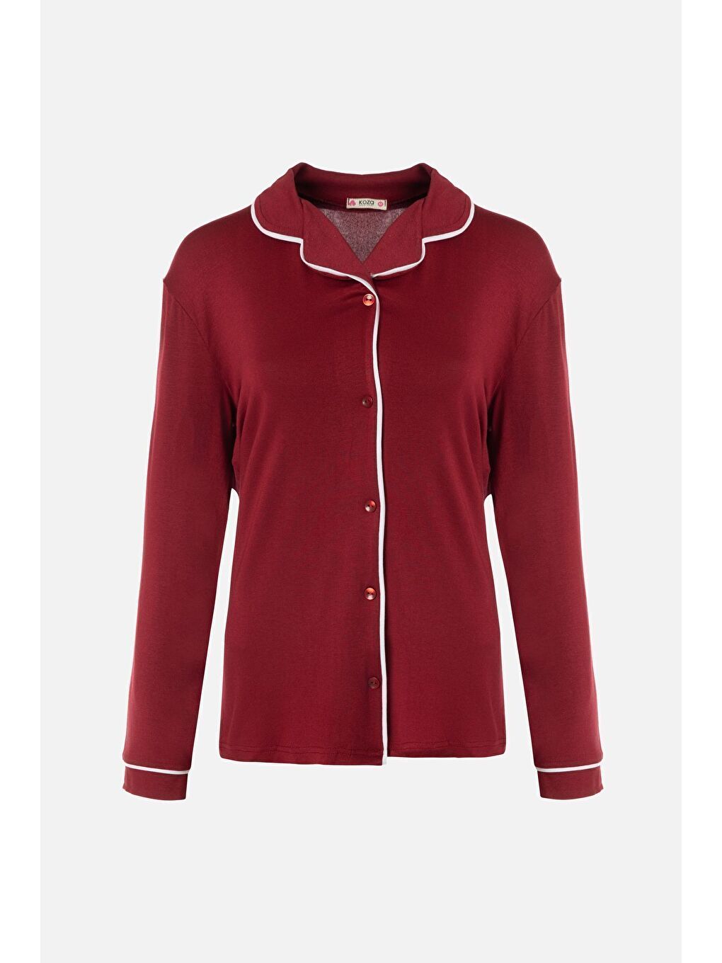 Bordo Kadın Viskon - Yumuşak Dokulu Düğmeli Biyeli Bol Paça Pijama Takımı-1