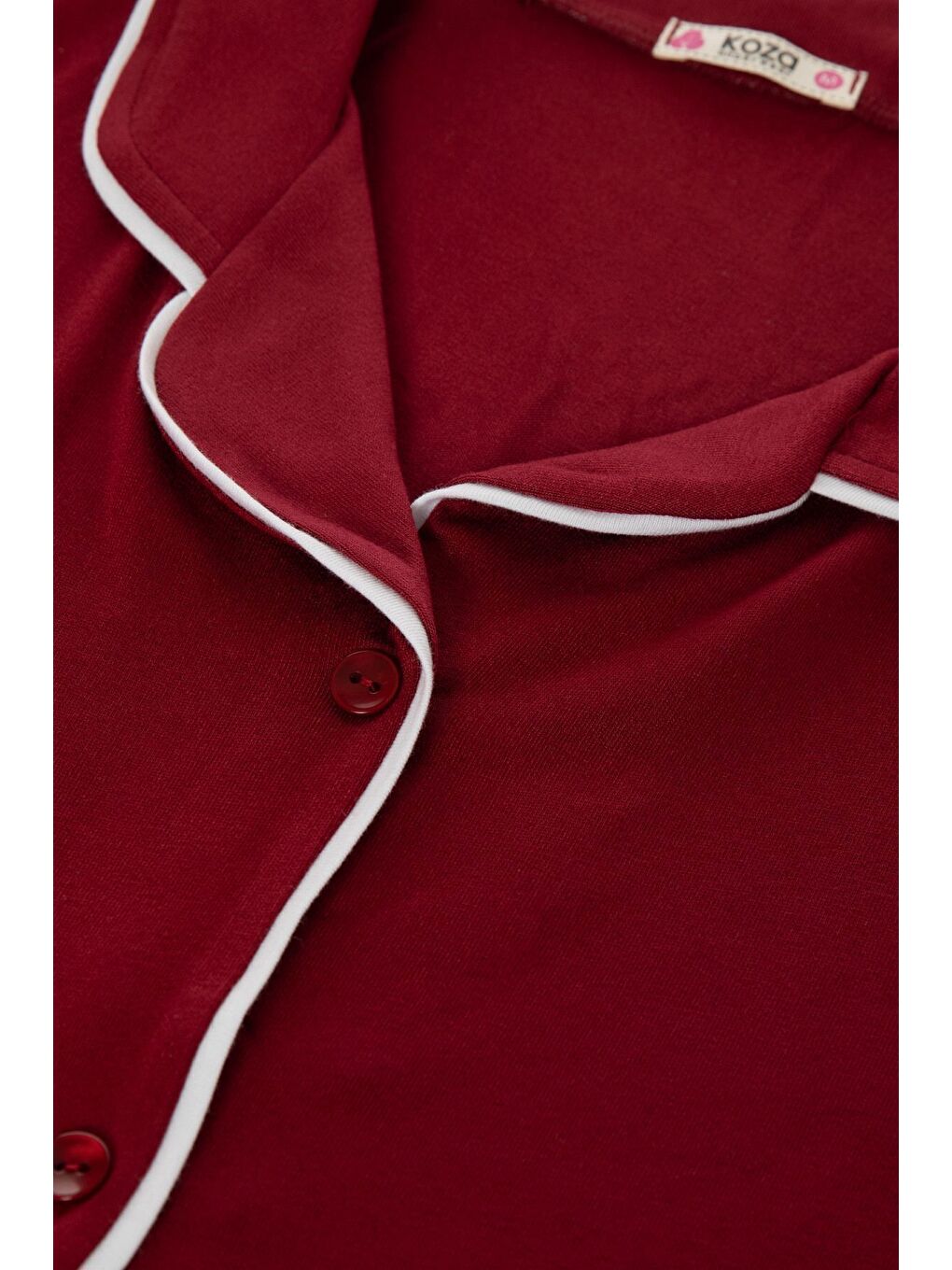 Bordo Kadın Viskon - Yumuşak Dokulu Düğmeli Biyeli Bol Paça Pijama Takımı-3