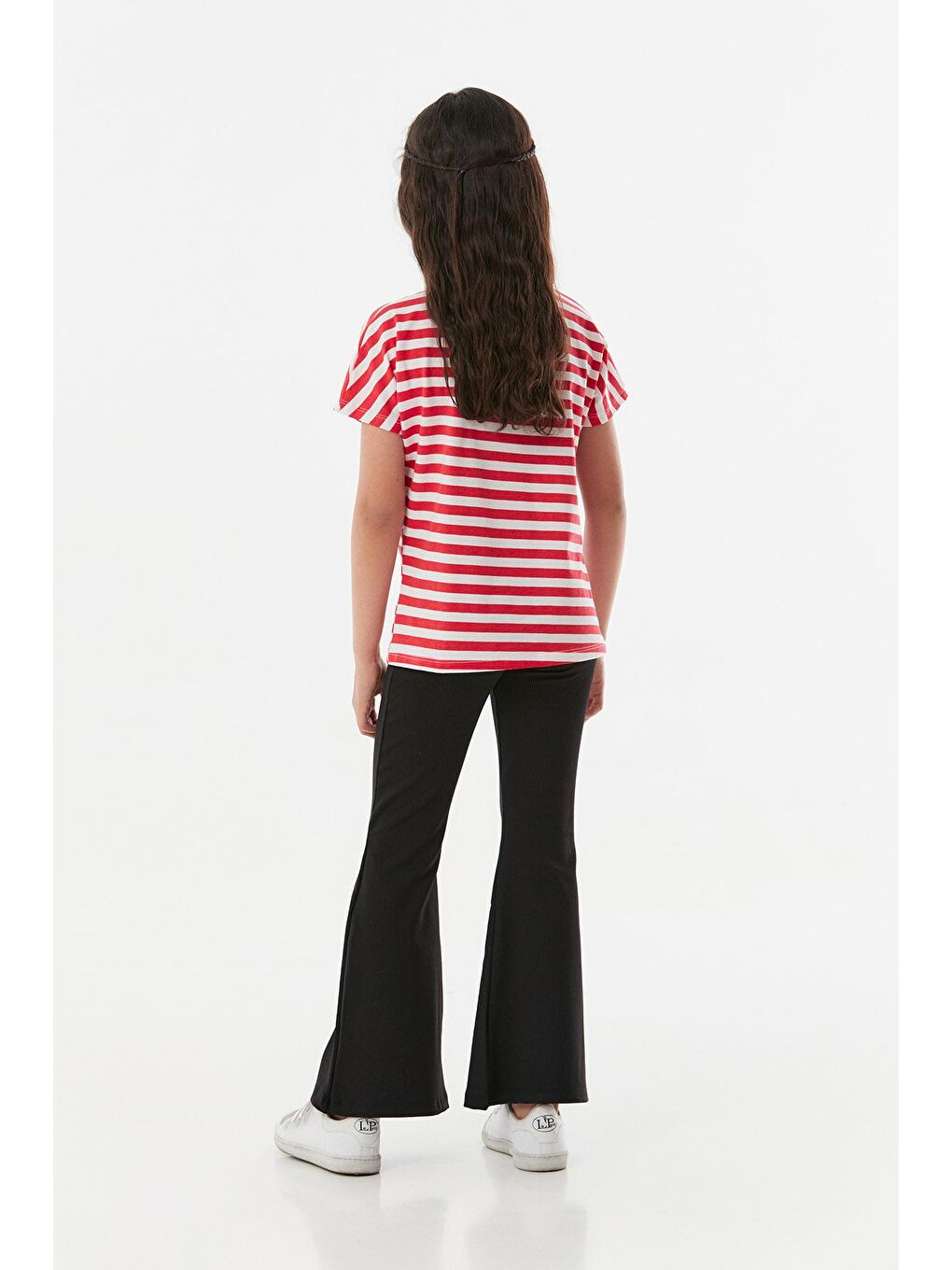 Kırmızı Çizgili Polo Yaka Kız Çocuk Tişört-2