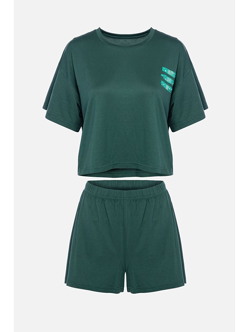 Yeşil Kadın Yumuşak Dokulu Kısa Kollu Şortlu Pijama Takımı-2