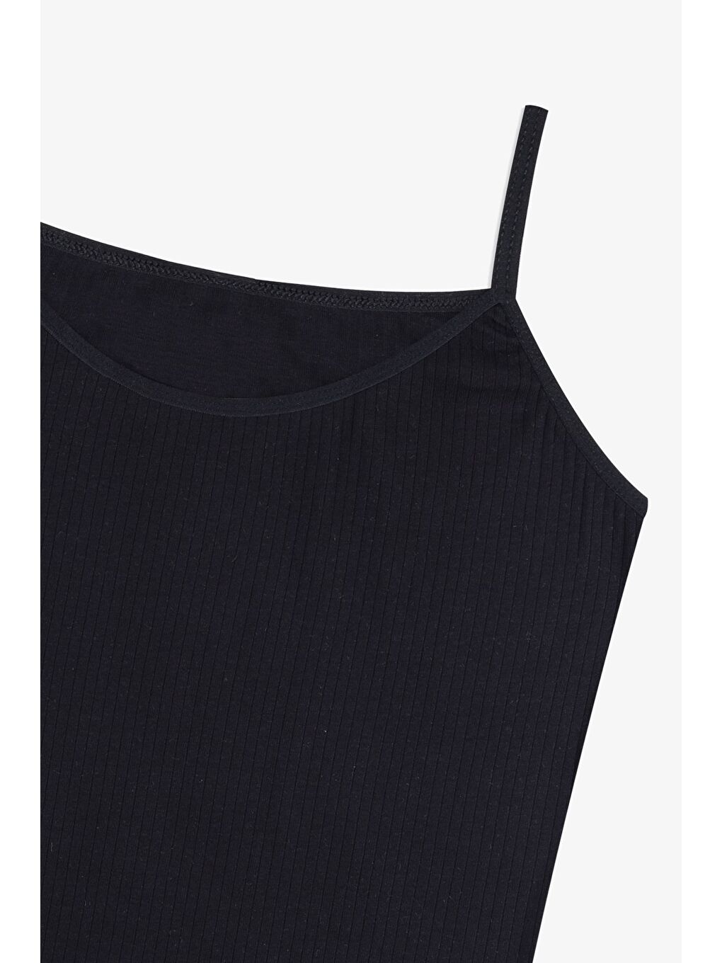 Siyah Kadın Pamuklu Elastanlı Fitilli İp Askılı Atlet-1