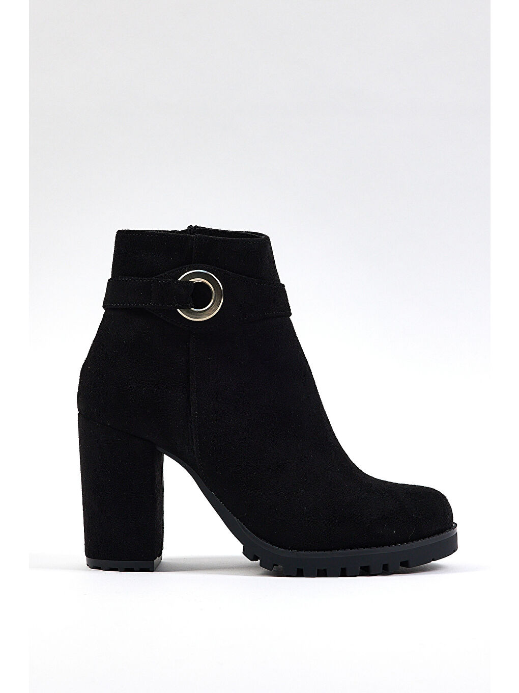 Kadın Siyah Süet Rahat Kalıp Tokalı Fermuarlı Topuklu Bot