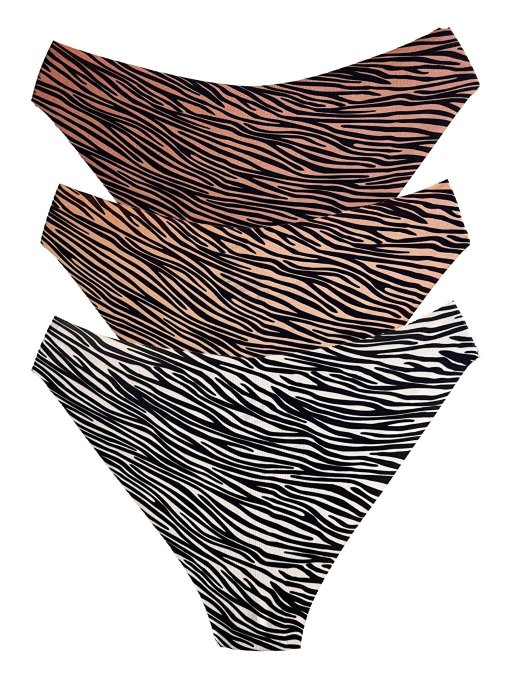 Karışık Basic Desenli Lazer Kesim Kadın Bikini Külot 3'Lü Paket-1-4