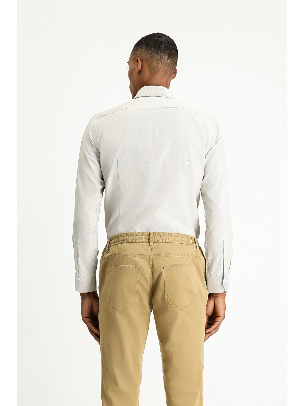 Bej Uzun Kol Slim Fit Dar Kesim Klasik Desenli Pamuklu Kolay Ütülenebilir Gömlek-3