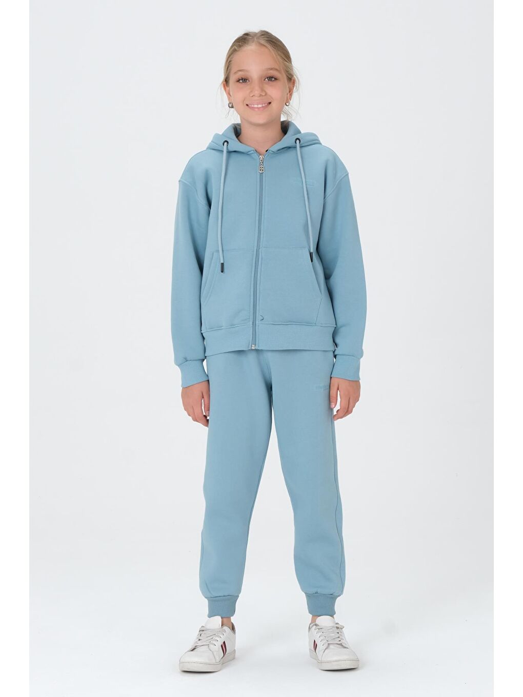 Mavi Kız Çocuk Fermuarlı Kapşonlu Eşofman Takımı