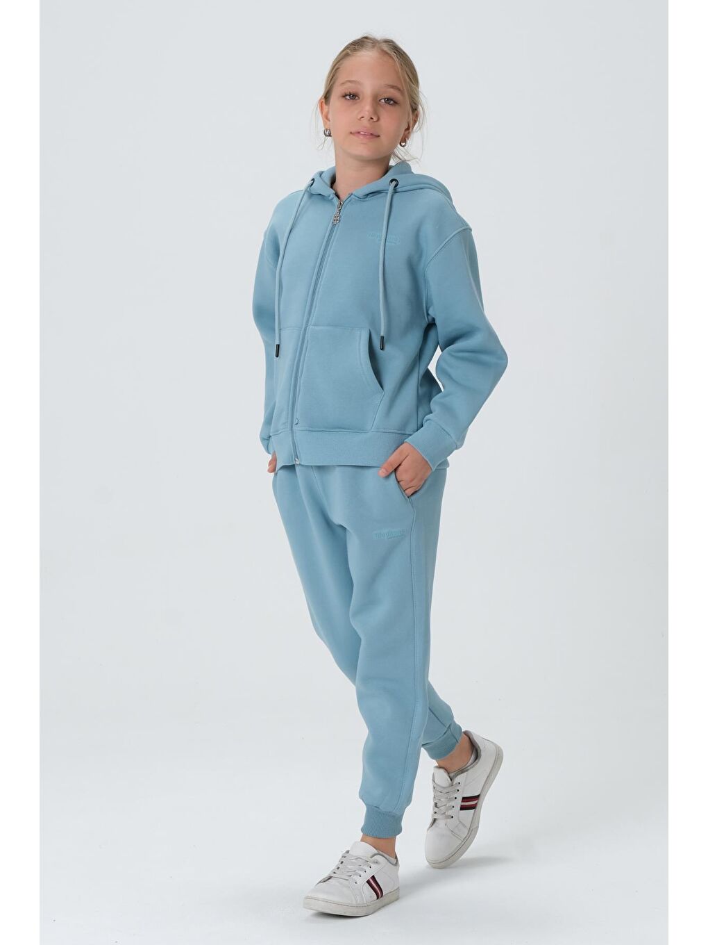 Mavi Kız Çocuk Fermuarlı Kapşonlu Eşofman Takımı-2