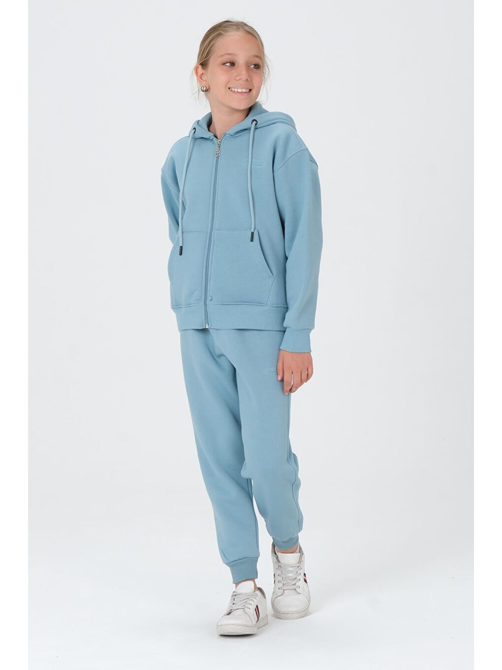 Mavi Kız Çocuk Fermuarlı Kapşonlu Eşofman Takımı-3