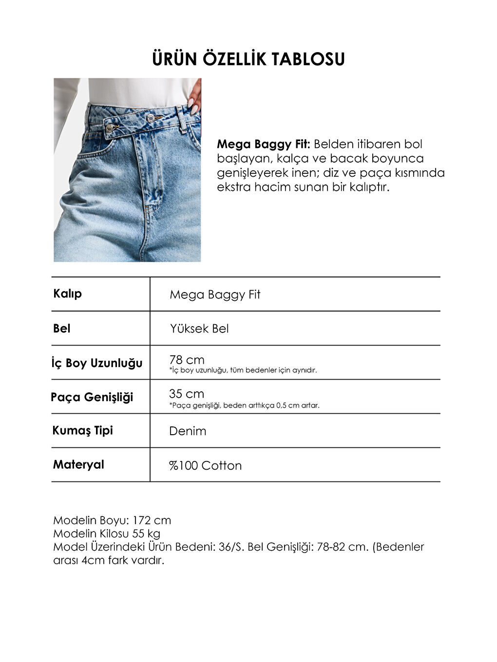 Mavi Kadın Snow Jean Rengi 4S5-32 Mega Baggy Fit Bol Kesim %100 Pamuk Denim Jean-4