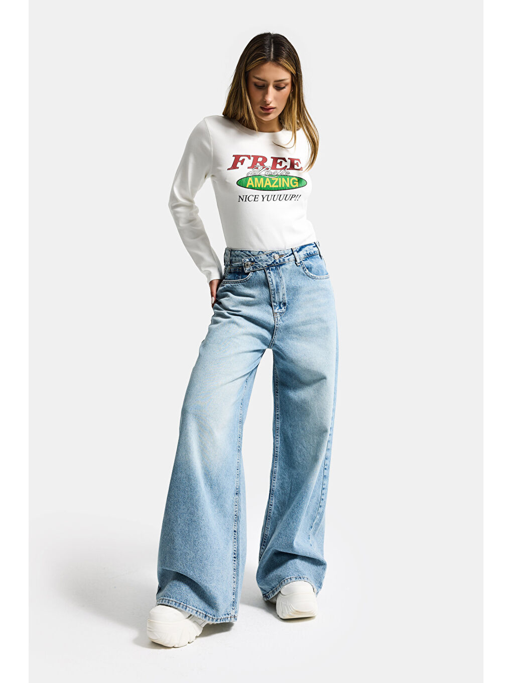 Mavi Kadın Snow Jean Rengi 4S5-32 Mega Baggy Fit Bol Kesim %100 Pamuk Denim Jean-5