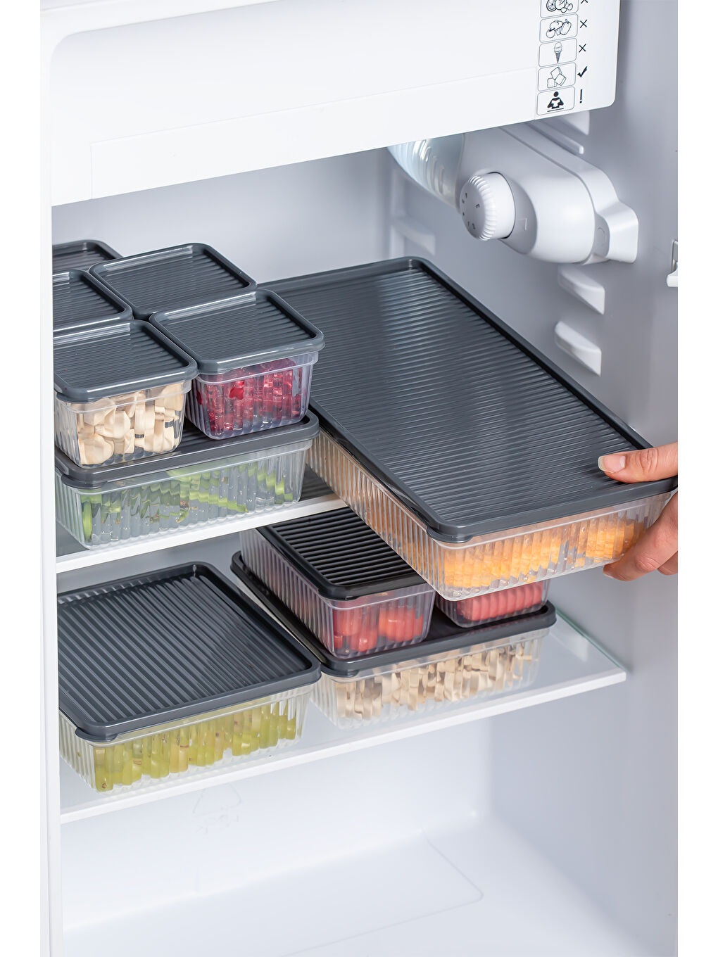 2012 24'lü Buzluk Buzdolabı Düzenleyici Derin Dondurucuya Uygun Bakliyat Saklama Kabı Seti -Antrasit-1