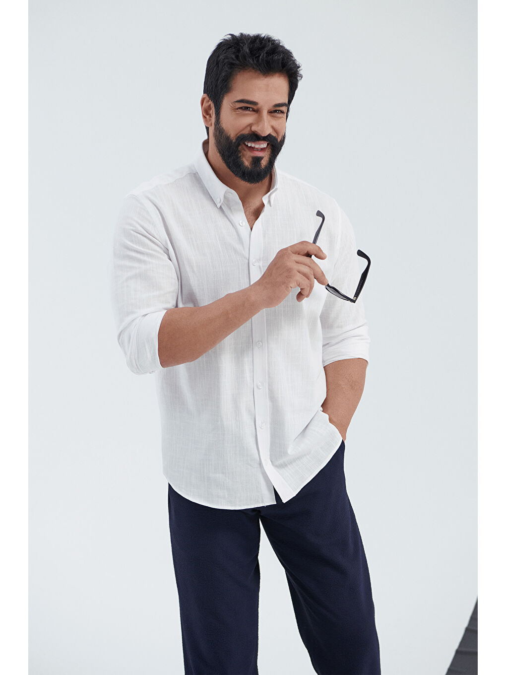 Erkek Lacivert Slim Fit Dar Kesim Beli Bağlamalı Yan Cep Gofre Desenli Pantolon