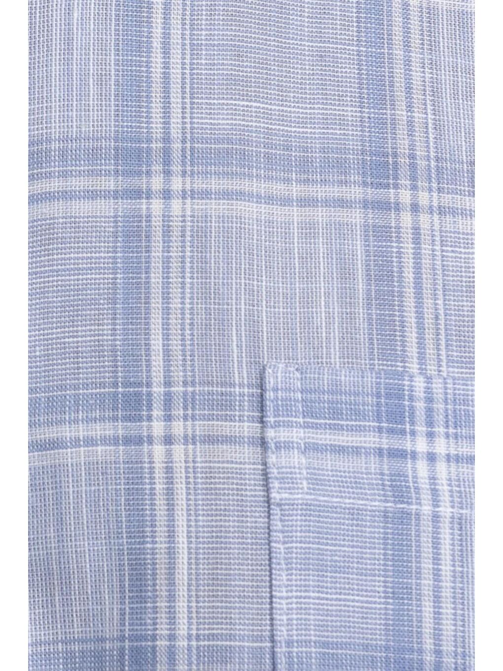 Mavi Tudors Klasik Fit Kısa Kol Kareli Keten Erkek Gömlek-4