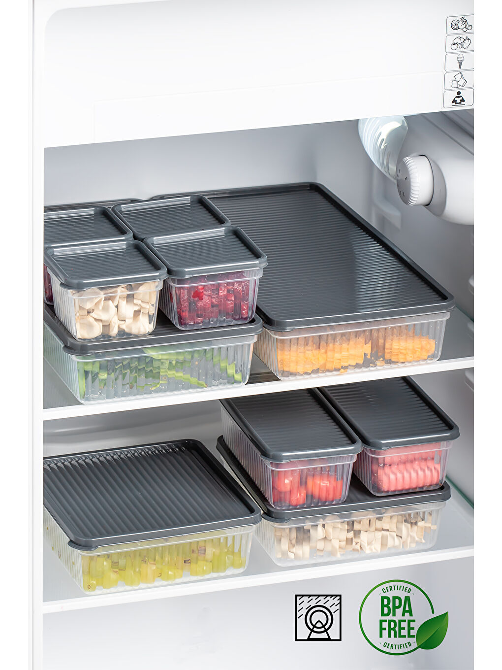 2012 24'lü Buzluk Buzdolabı Düzenleyici Derin Dondurucuya Uygun Bakliyat Saklama Kabı Seti -Antrasit-2