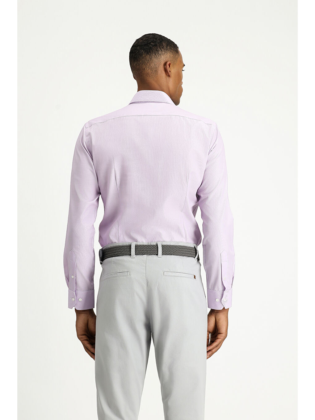 Pembe Uzun Kol Slim Fit Dar Kesim Klasik Desenli Pamuklu Kolay Ütülenebilir Gömlek-3