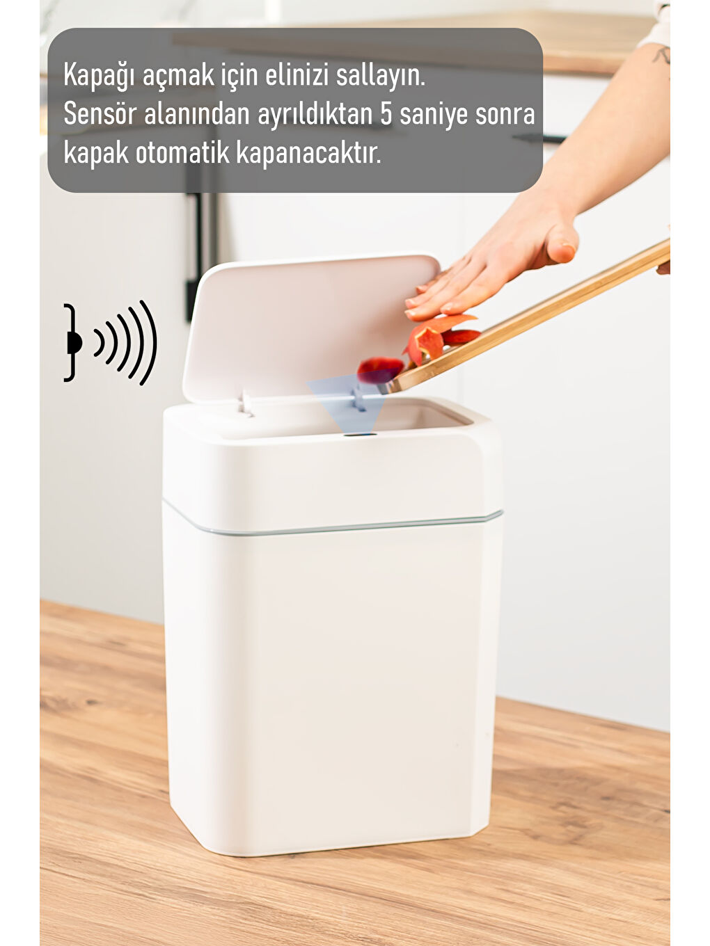 Beyaz 4147 Hareket Sensörlü Sessiz Kapatma Çöp Kutusu-1