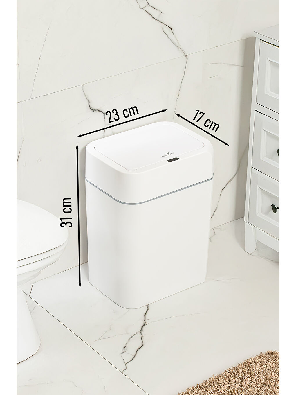 Beyaz 4147 Hareket Sensörlü Sessiz Kapatma Çöp Kutusu-5