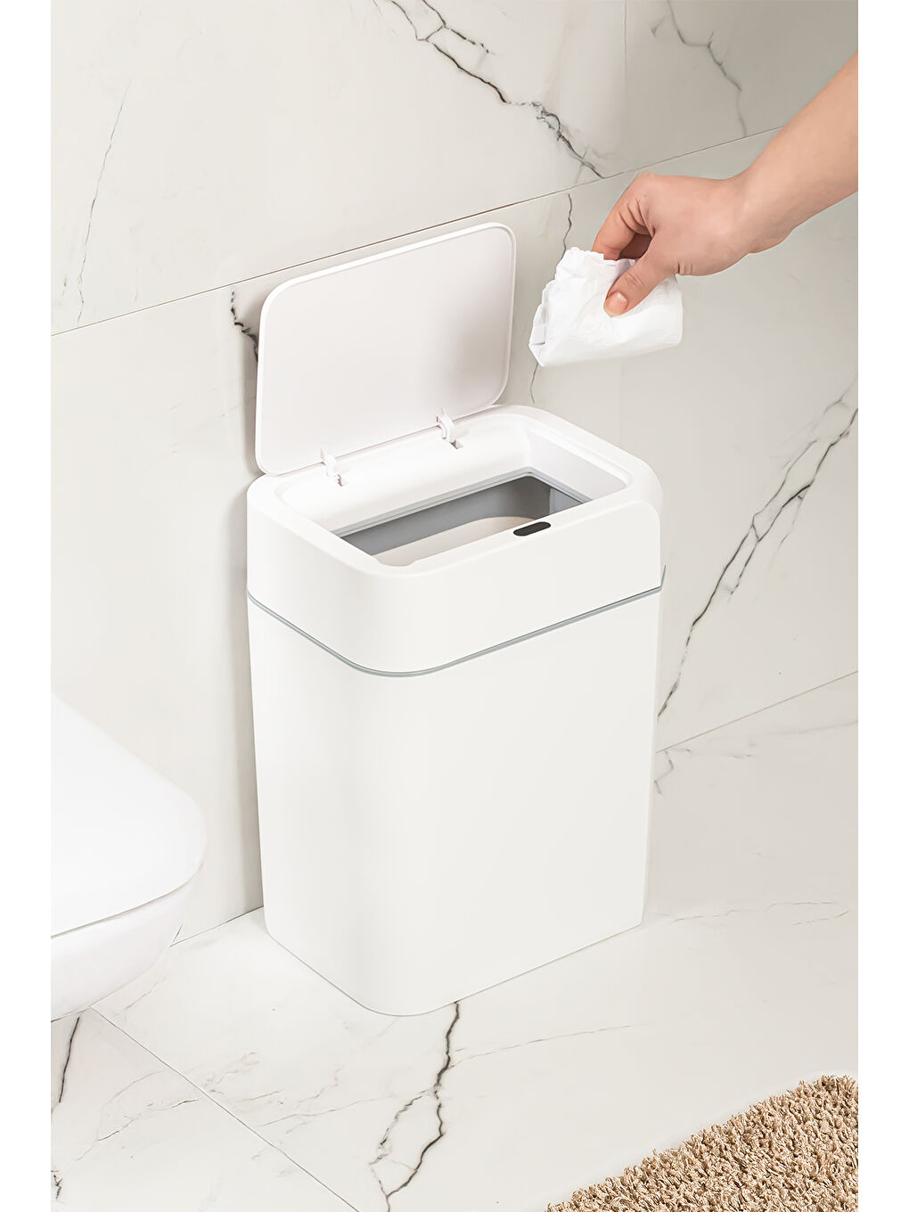 Beyaz 4147 Hareket Sensörlü Sessiz Kapatma Çöp Kutusu-6