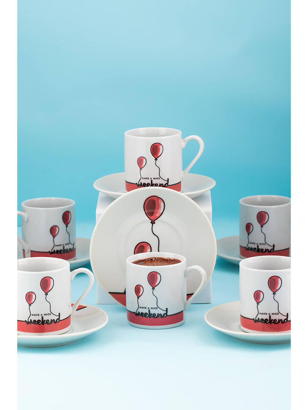 Beyaz 03 Porselen 12 Parça 6 Kişilik Türk Kahve Fincan Takımı 90ml-1