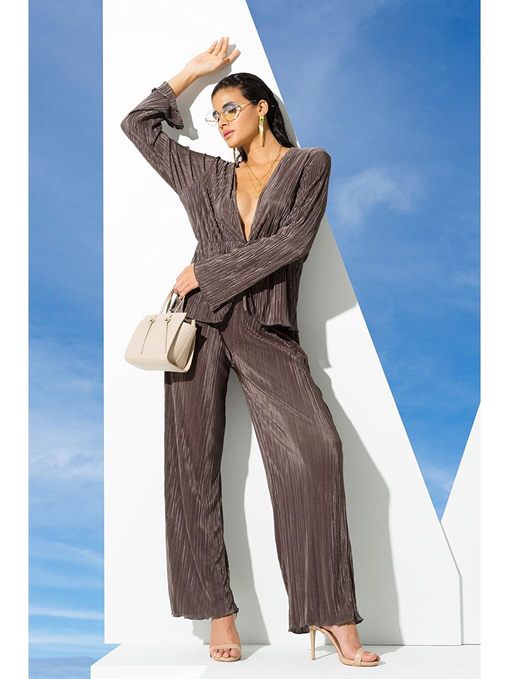 2'li Piliseli Yeşil Bluz Pantolon Takım-3