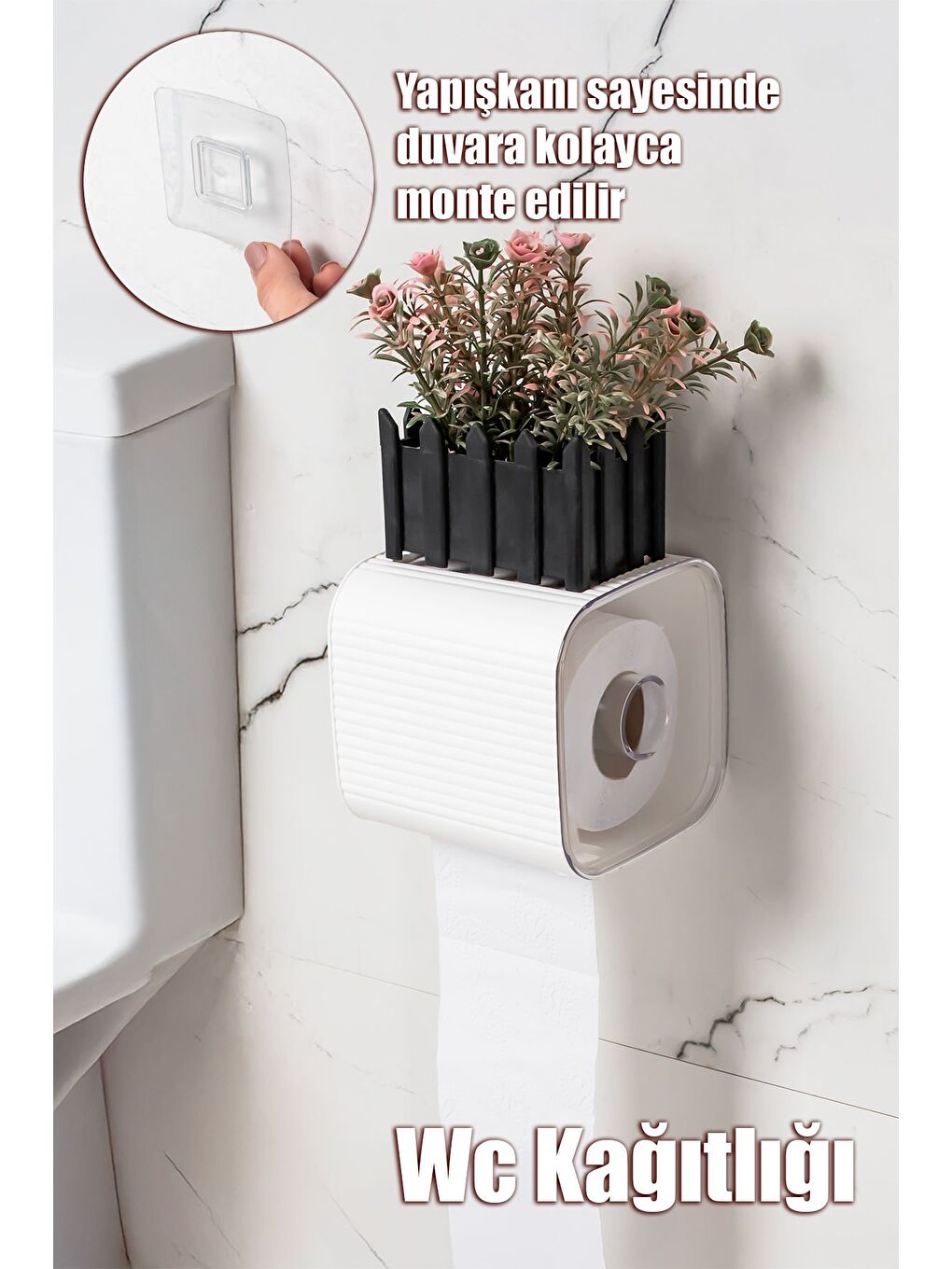 2041 Yapışkanlı Banyo Tuvalet Kağıtlığı Wc Peçetelik Kağıtlık Tutucu Tuvalet Kağıt Organizeri Beyaz