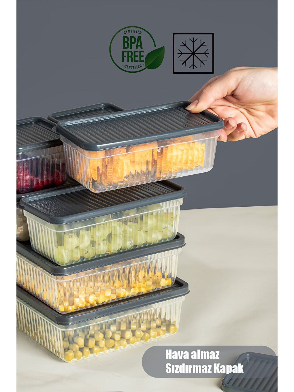 2012 24'lü Buzluk Buzdolabı Düzenleyici Derin Dondurucuya Uygun Bakliyat Saklama Kabı Seti -Antrasit-4