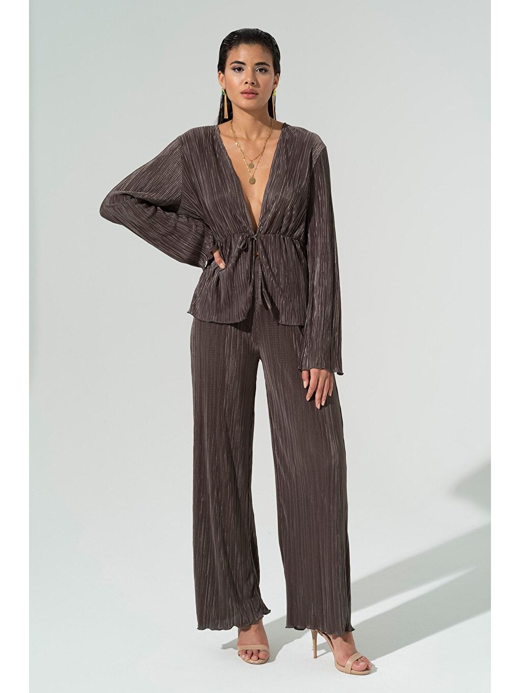 2'li Piliseli Yeşil Bluz Pantolon Takım-4