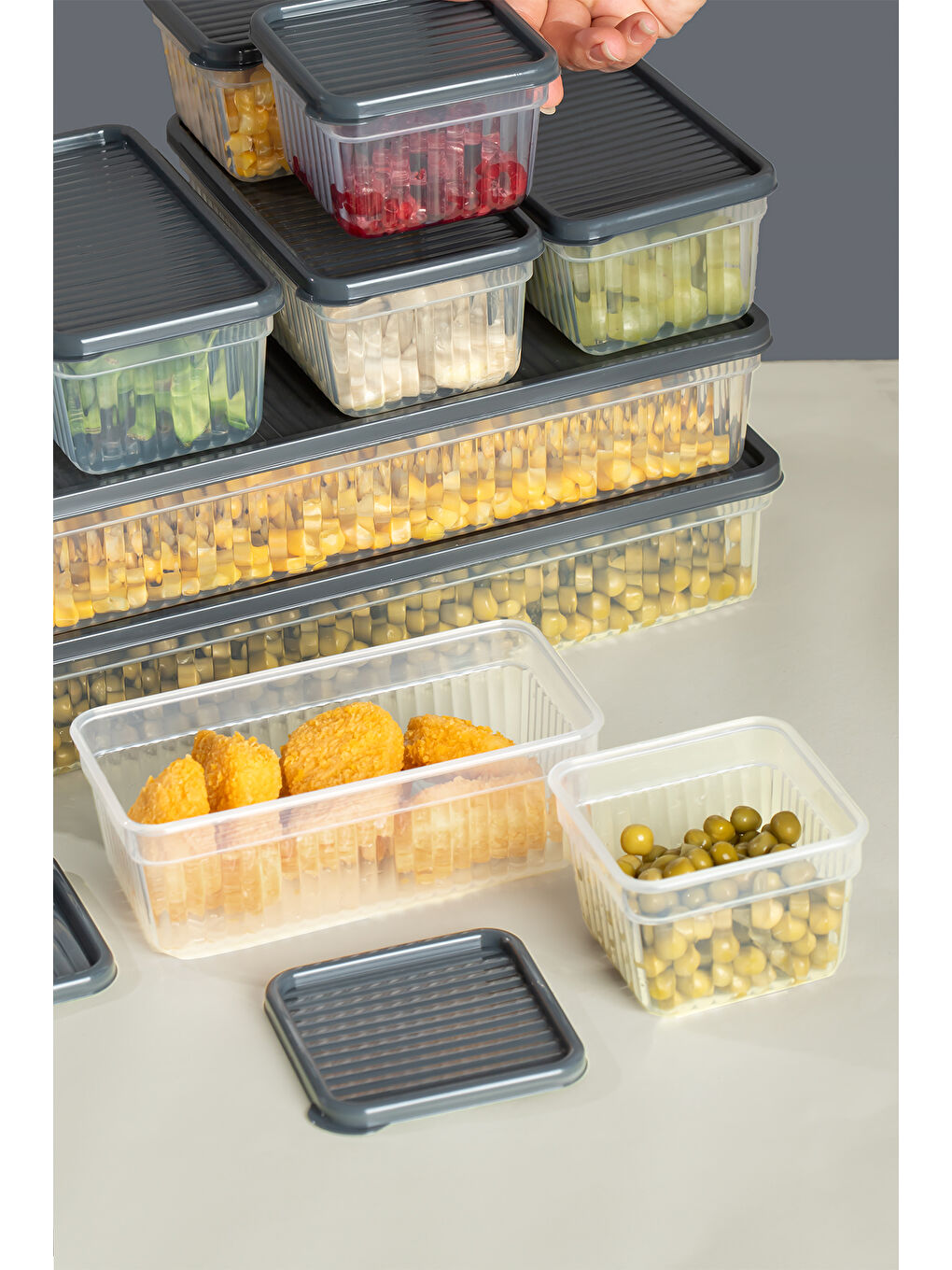 2012 24'lü Buzluk Buzdolabı Düzenleyici Derin Dondurucuya Uygun Bakliyat Saklama Kabı Seti -Antrasit-5