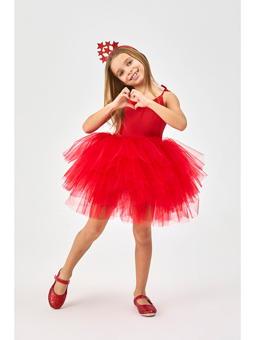 Kırmızı Tütü Etekli Askılı Kız Çocuk Balerin Elbise - Jade-1