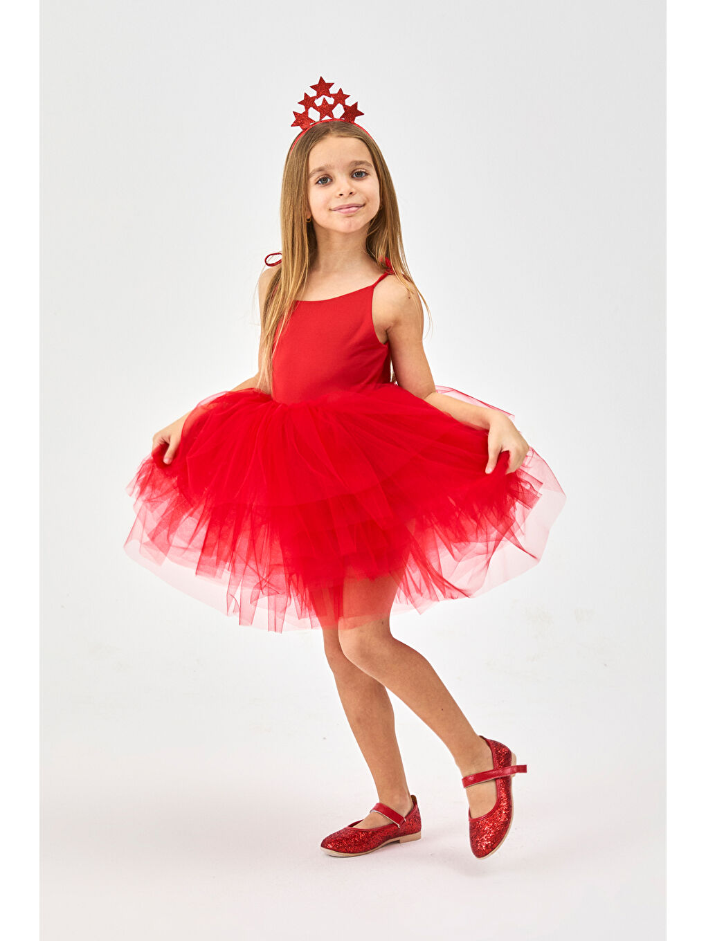 Kırmızı Tütü Etekli Askılı Kız Çocuk Balerin Elbise - Jade-2