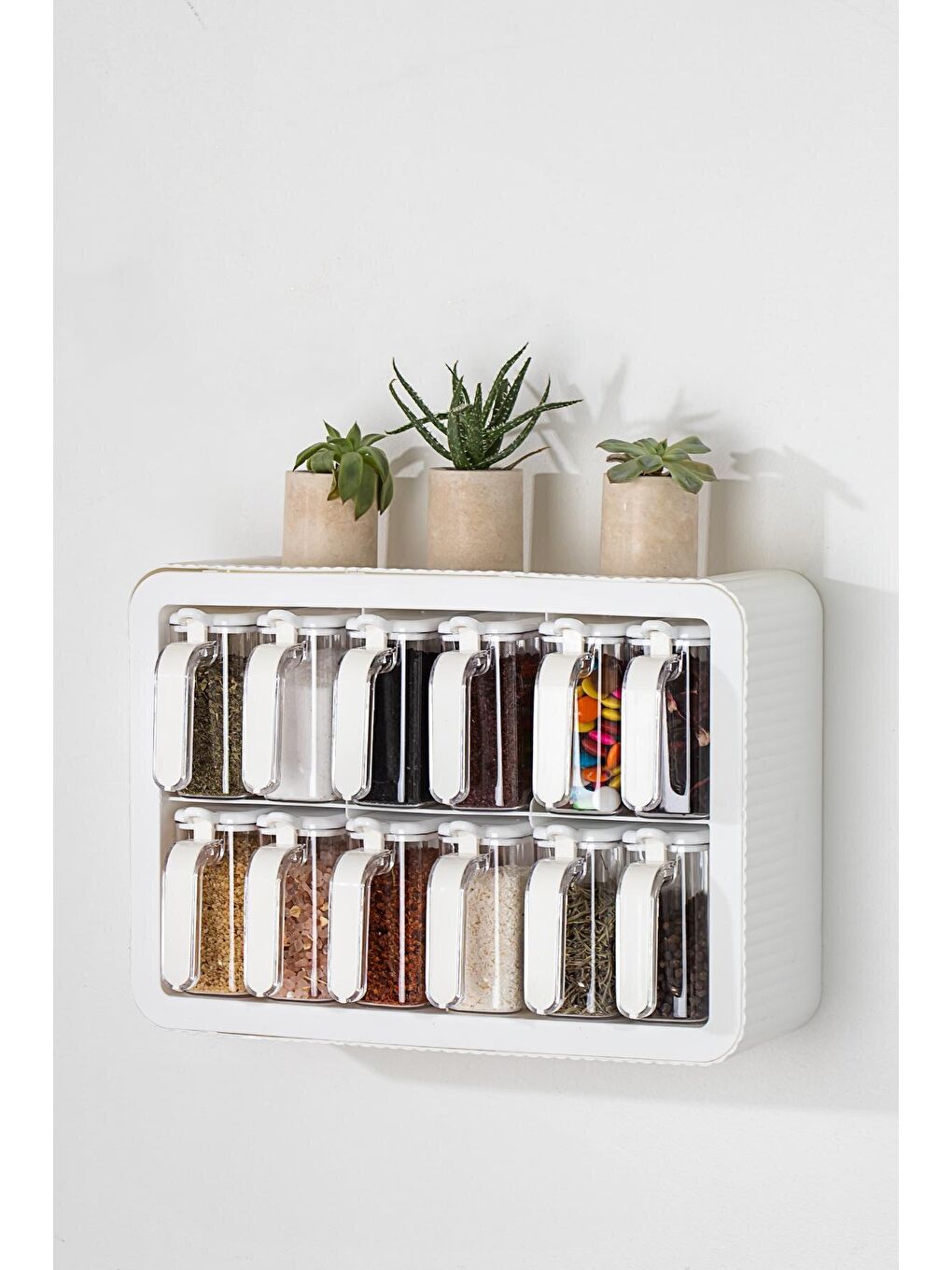 2025 12'li Etiketli Standlı Baharatlık Takımı Kendinden Yapışkanlı Kaşıklı Baharatlık Seti - Beyaz-3