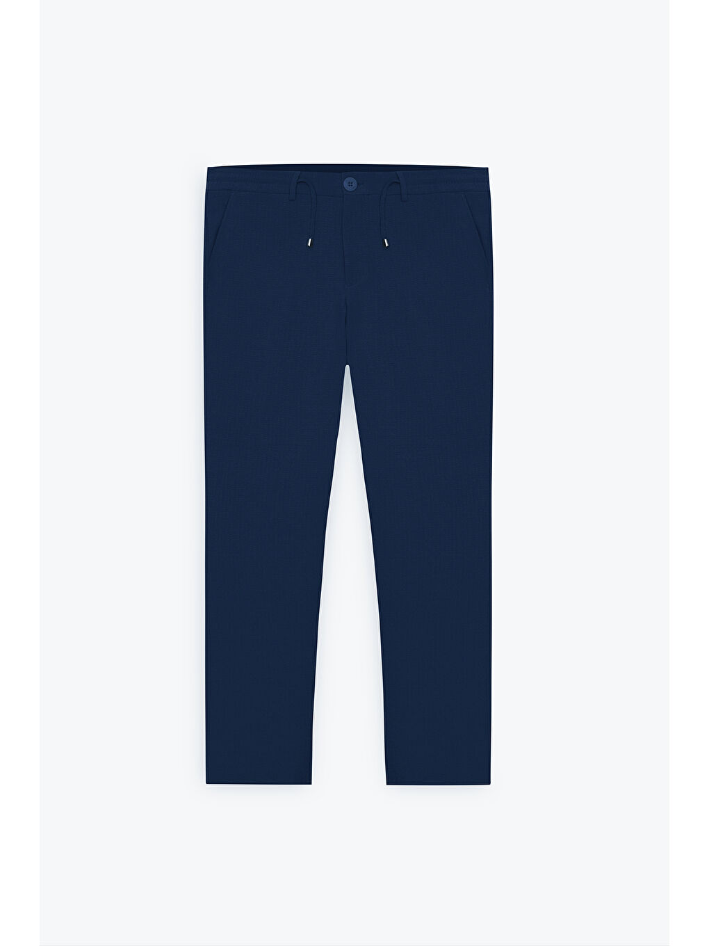 Erkek Lacivert Slim Fit Dar Kesim Beli Bağlamalı Yan Cep Gofre Desenli Pantolon-9