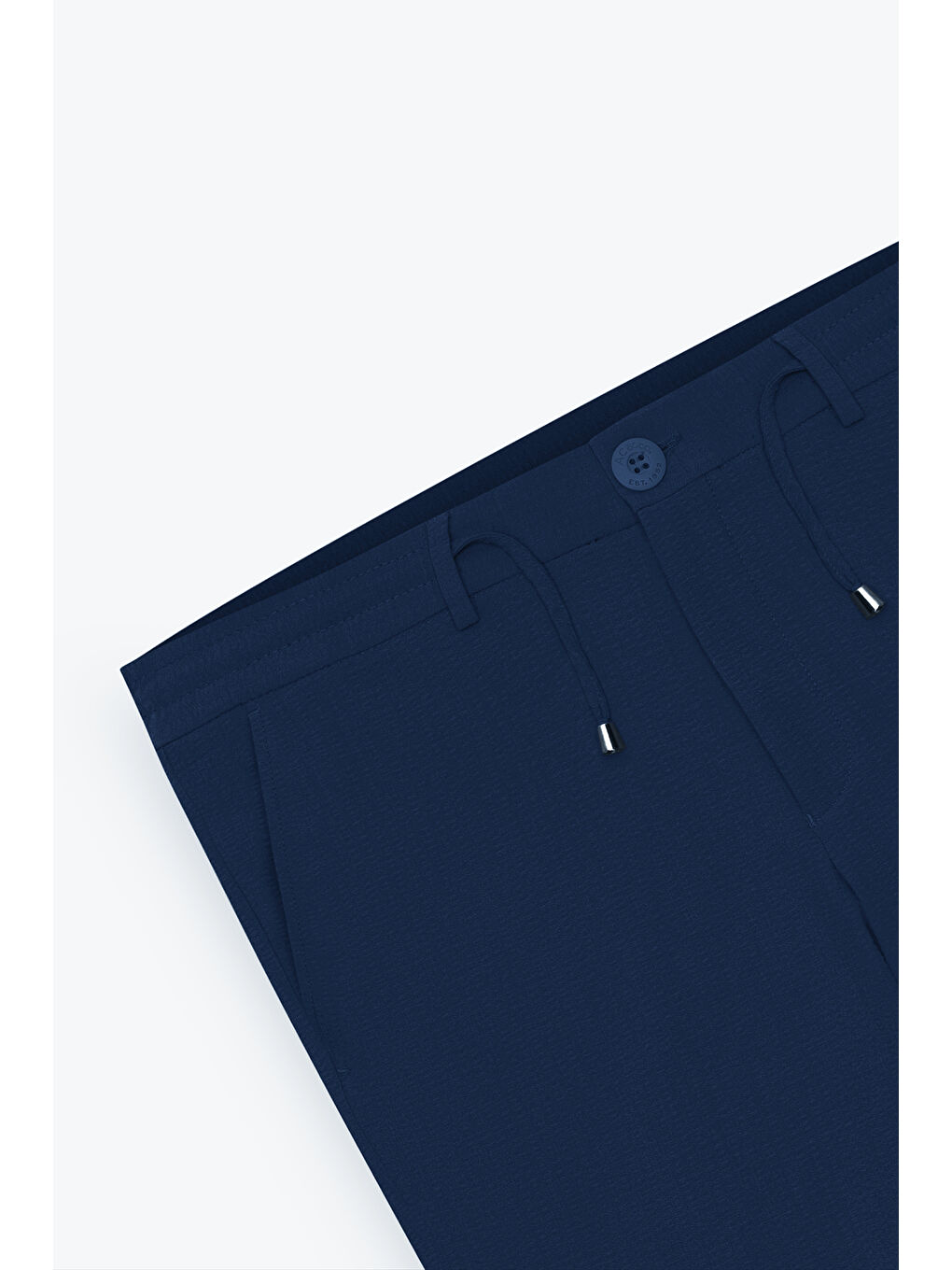 Erkek Lacivert Slim Fit Dar Kesim Beli Bağlamalı Yan Cep Gofre Desenli Pantolon-11