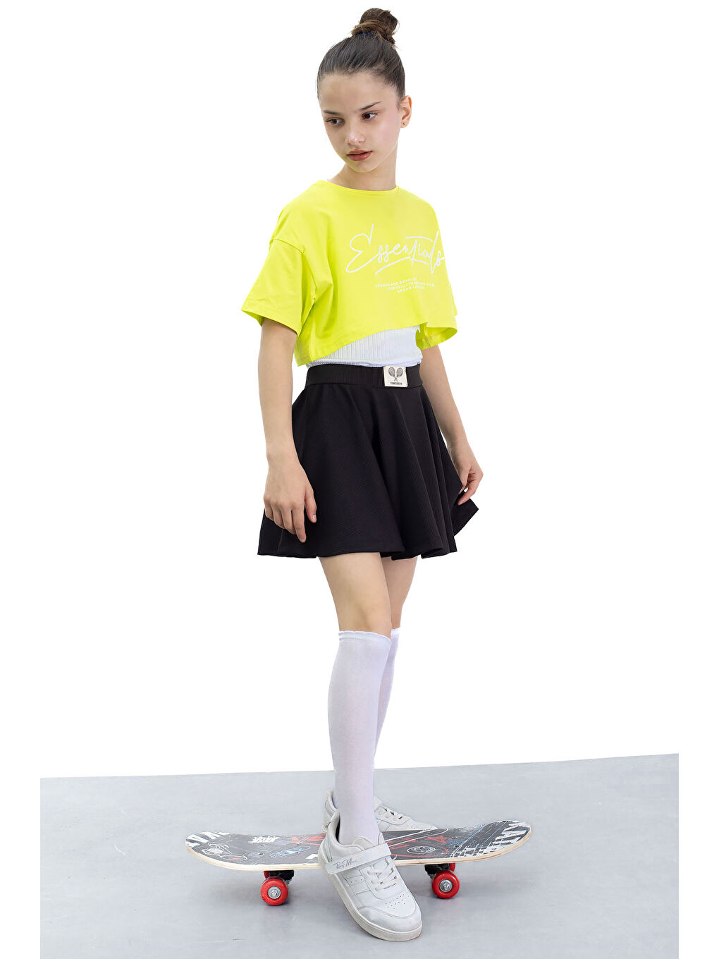 Siyah Beli Lastikli Fitilli Kız Çocuk Tenis Eteği 21044-2