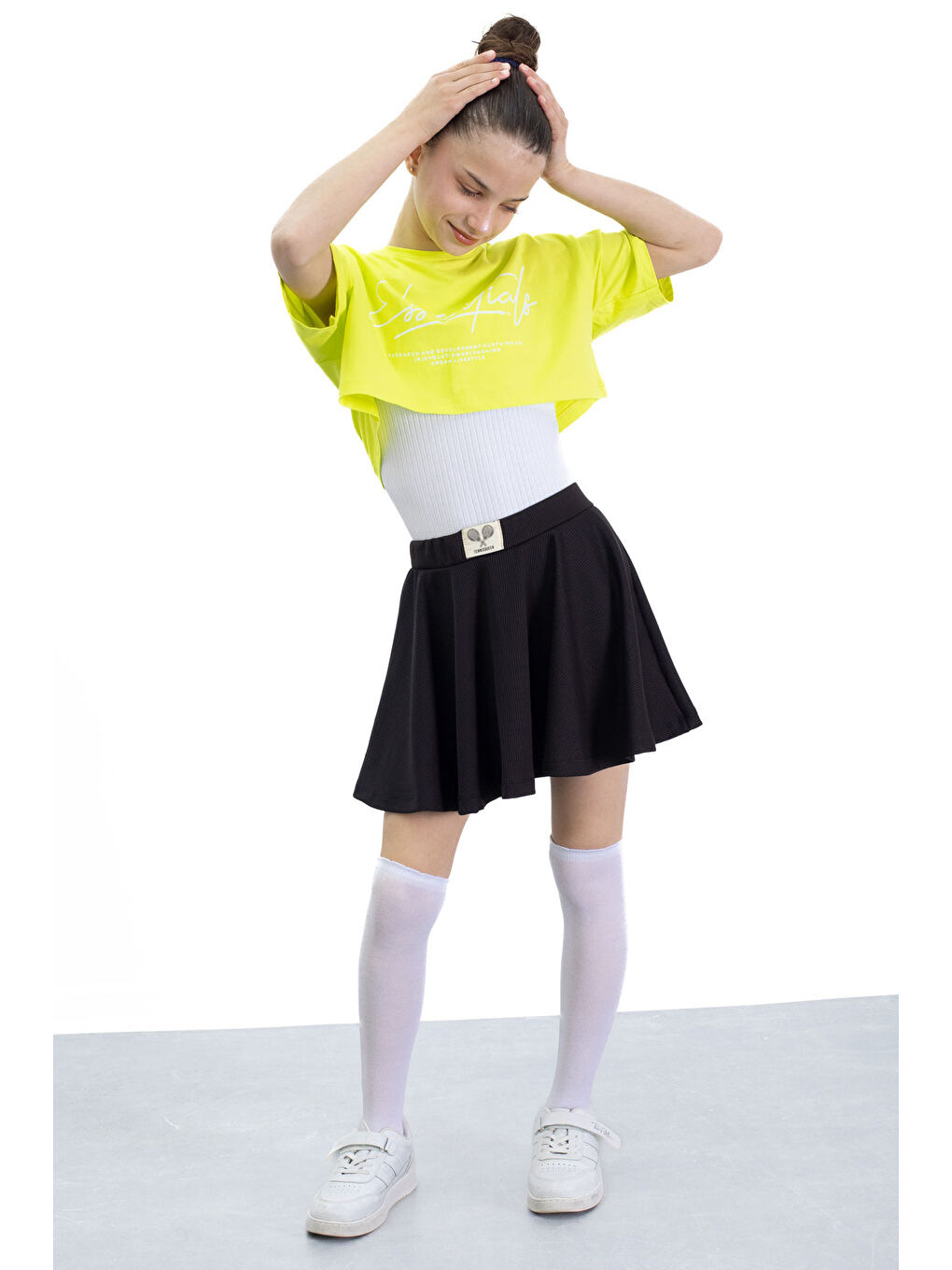 Siyah Beli Lastikli Fitilli Kız Çocuk Tenis Eteği 21044-3