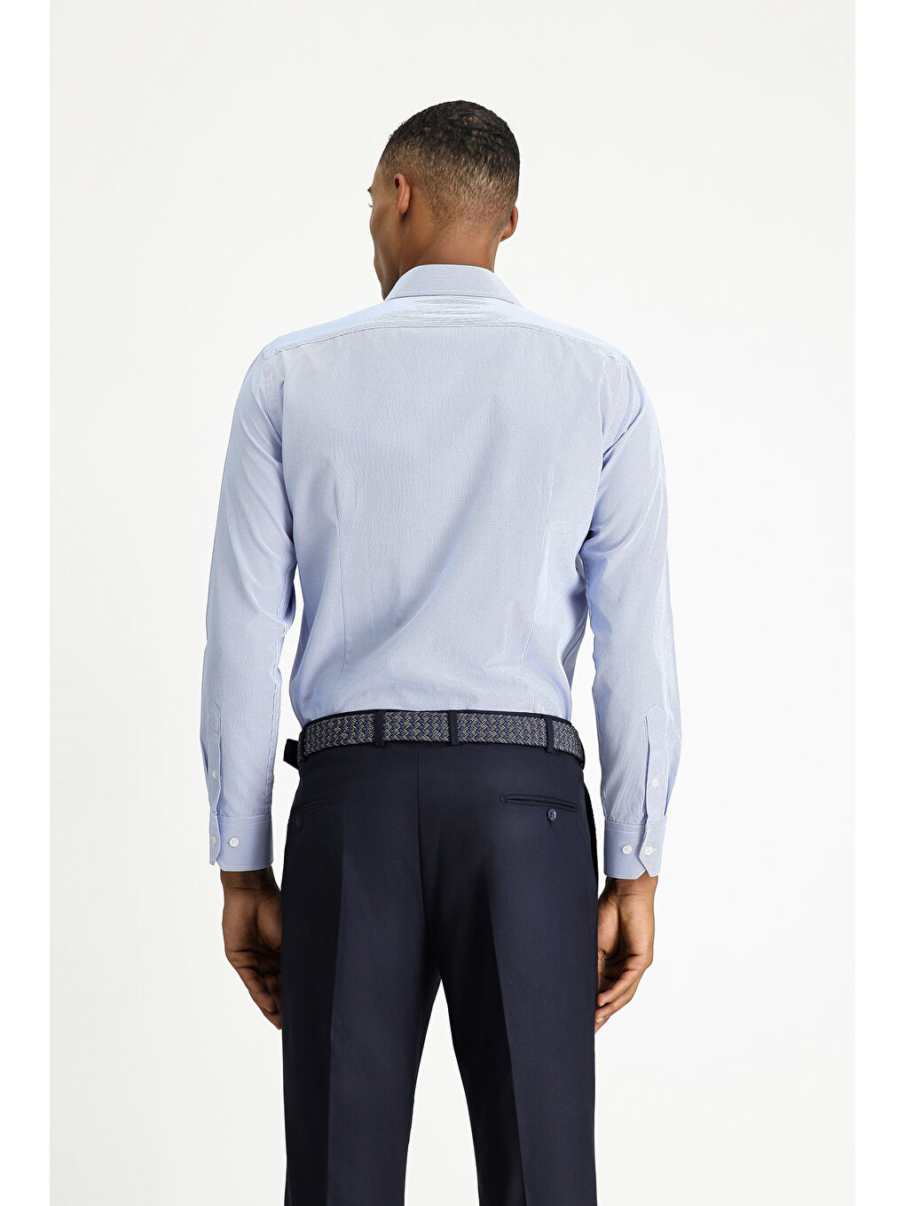 Mavi Uzun Kol Slim Fit Dar Kesim Klasik Desenli Pamuklu Kolay Ütülenebilir Gömlek-3