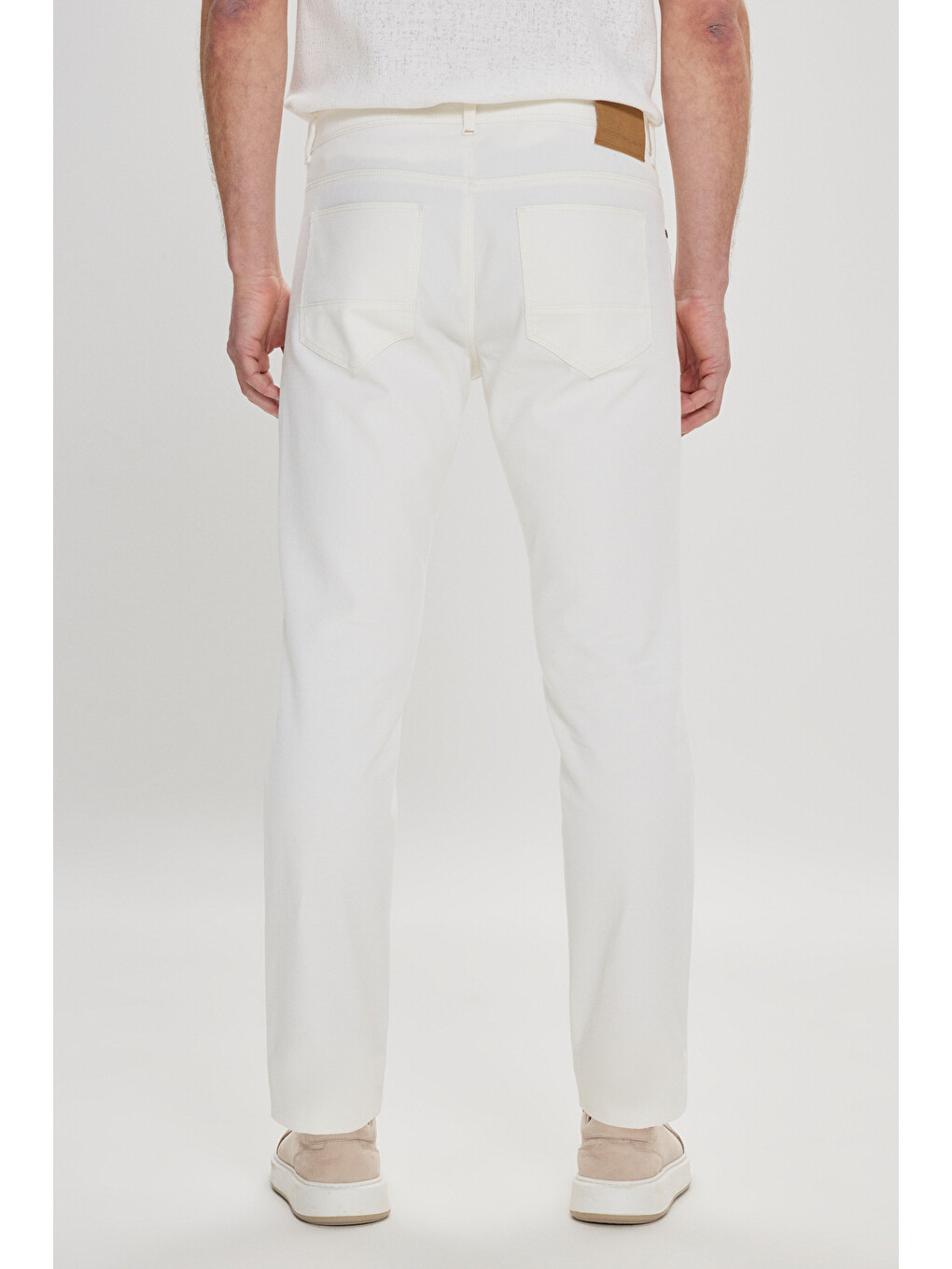 Erkek Beyaz Slim Fit Dar Kesim 5 Cep Armürlü Esnek Pantolon-5