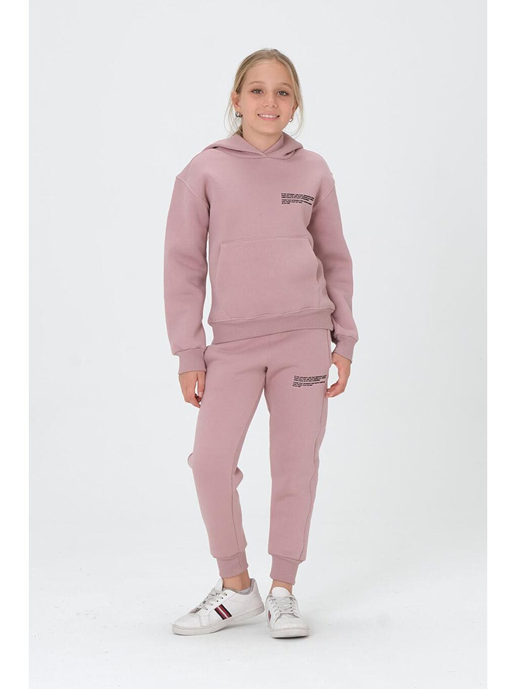 Pembe Kız Çocuk Kapüşonlu Eşofman Takımı-1