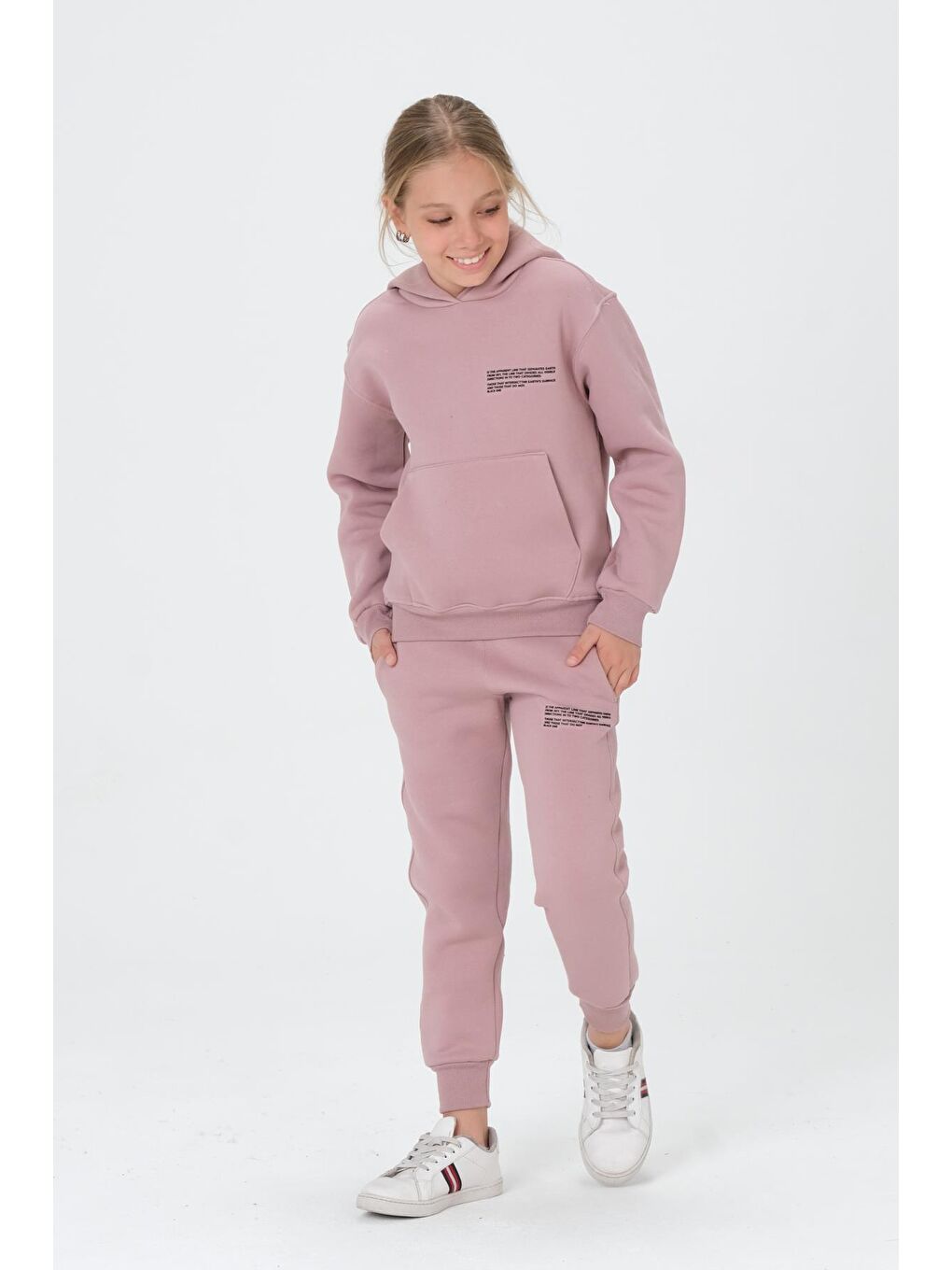 Pembe Kız Çocuk Kapüşonlu Eşofman Takımı-2