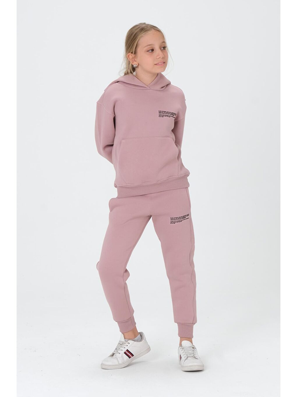 Pembe Kız Çocuk Kapüşonlu Eşofman Takımı-3