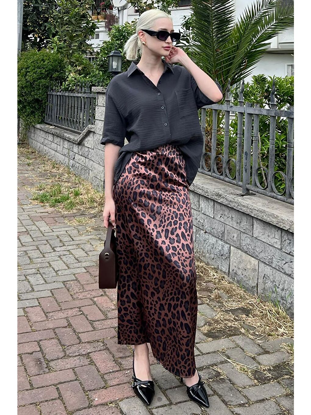 Gri Füme Muslin Kumaş Basic Kadın Gömlek Mg1784-2