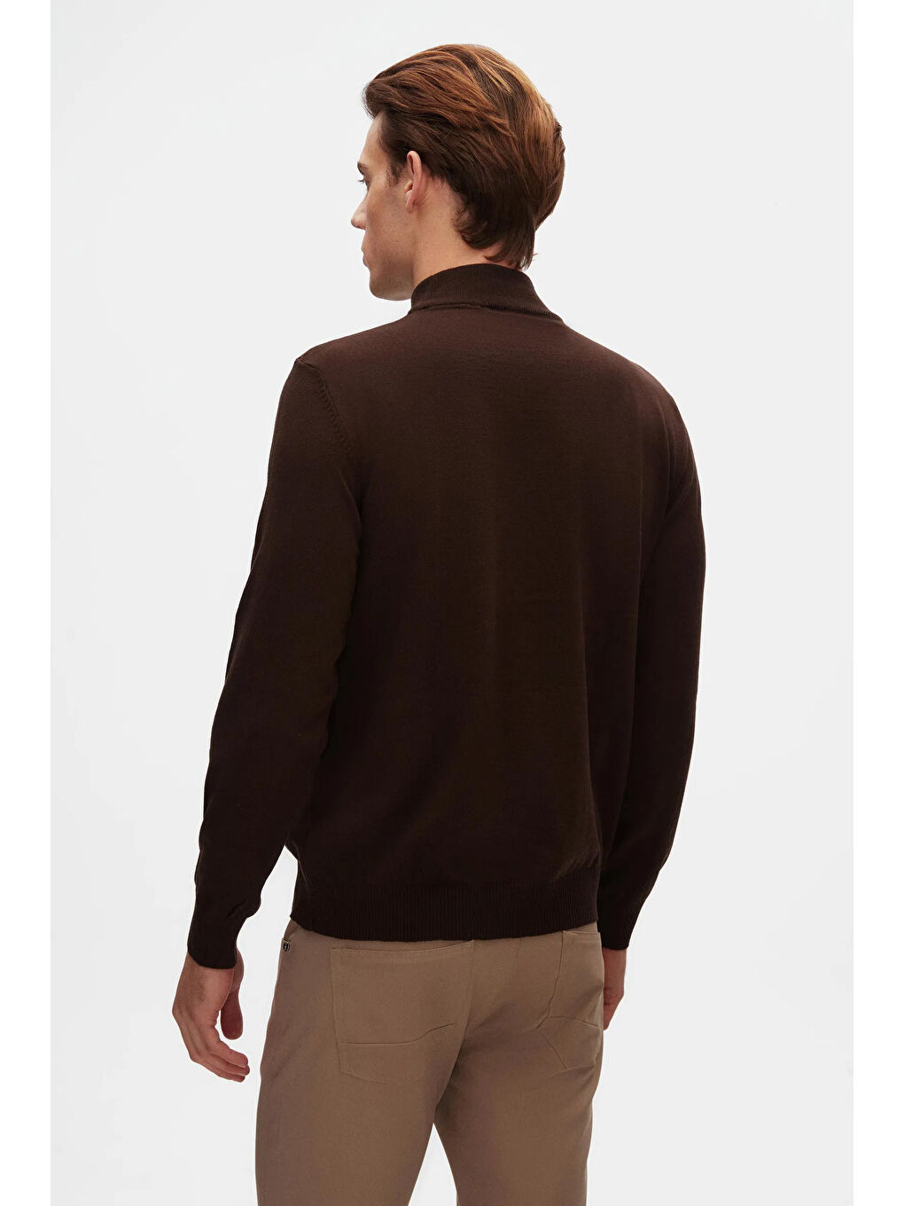 Regular Fit Kahverengi Pamuk Karışımlı Yarım Balıkçı Triko Kazak-2
