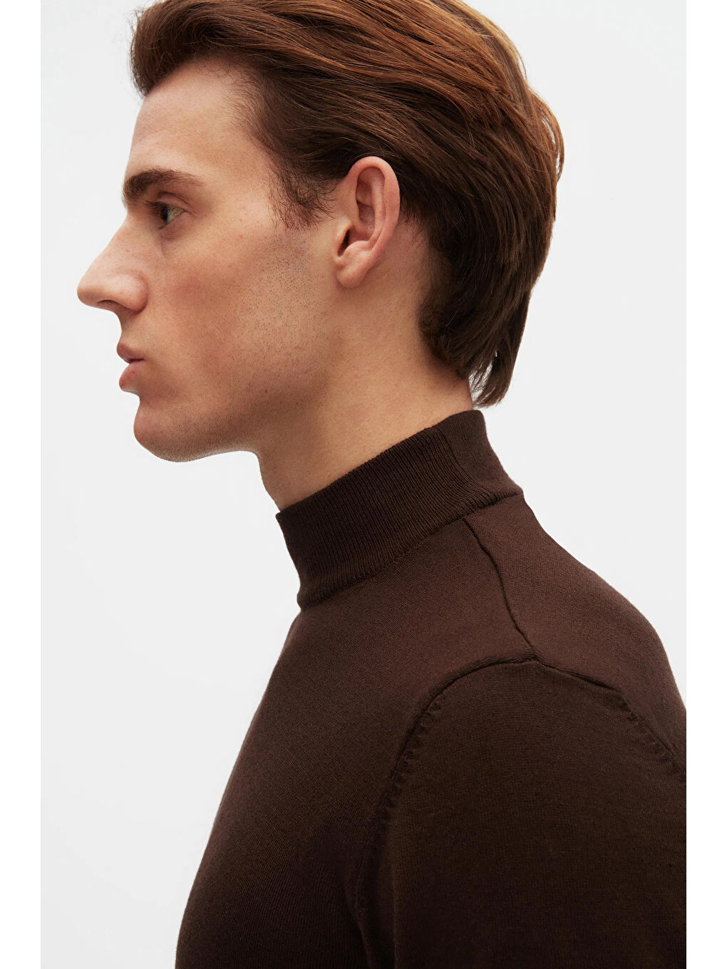 Regular Fit Kahverengi Pamuk Karışımlı Yarım Balıkçı Triko Kazak-5