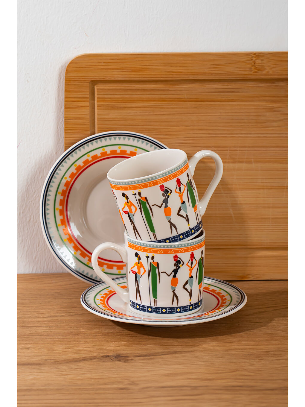 Beyaz TE-215 Hathor Fincan Takımı - Desenli Porselen Türk Kahvesi Fincan Takımı - 6 Kişilik 90 cc-1