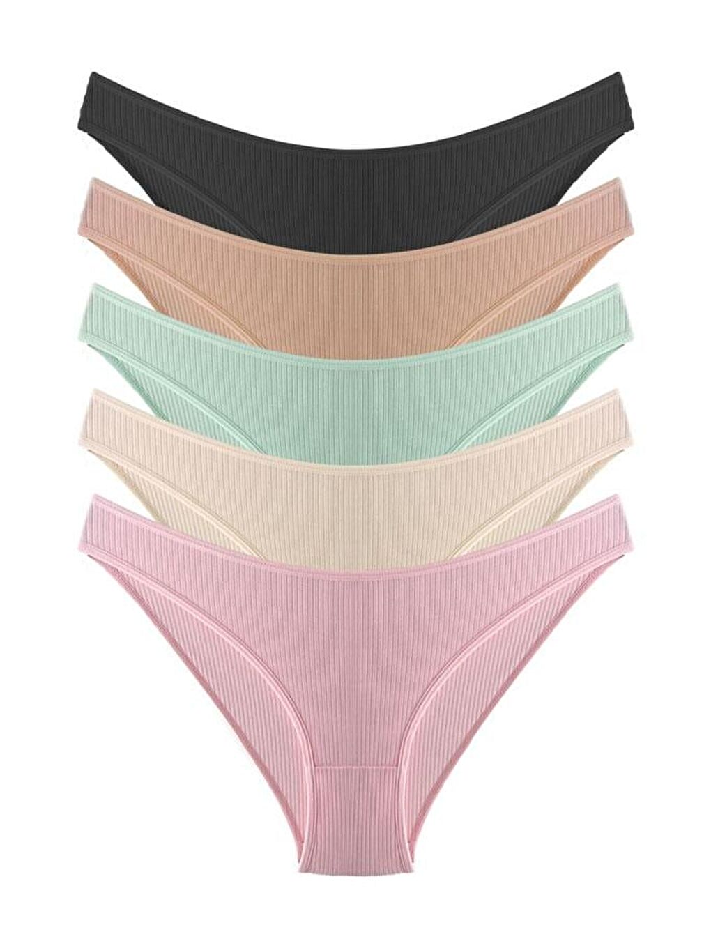 Karışık Kadın Pamuklu Ve Elastanlı Fitilli Kaşkorse Bikini Külot 5'Li Paket