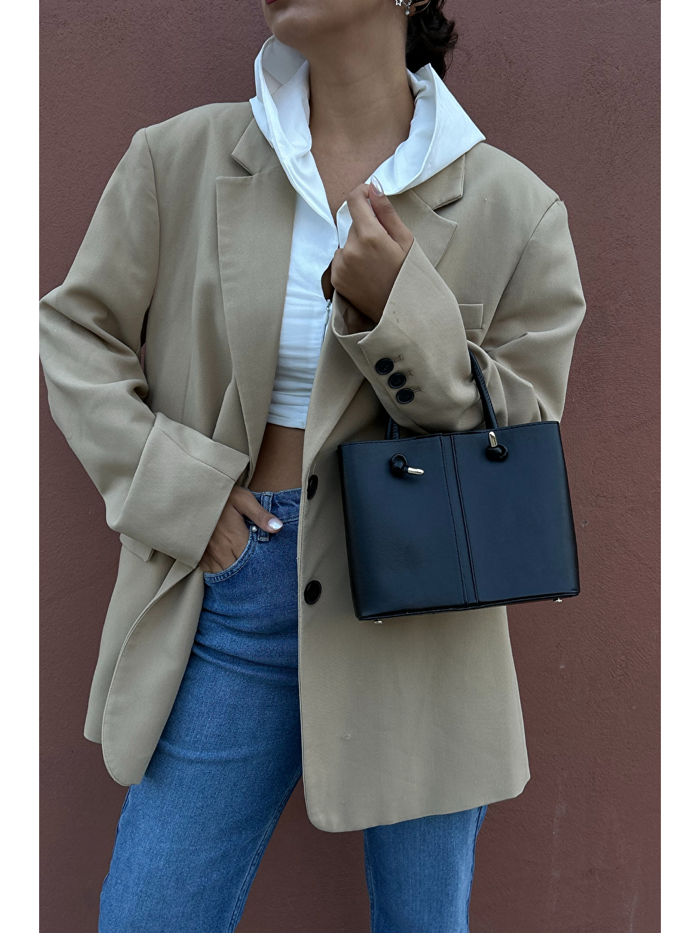 Siyah Düğüm Detaylı City Kadın Çantası-1