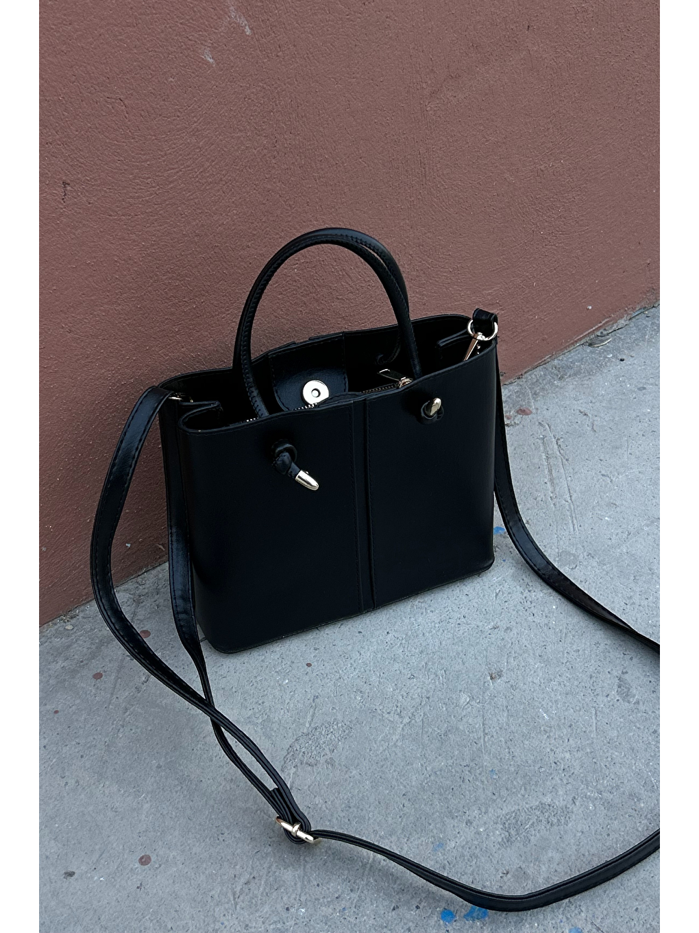 Siyah Düğüm Detaylı City Kadın Çantası-3