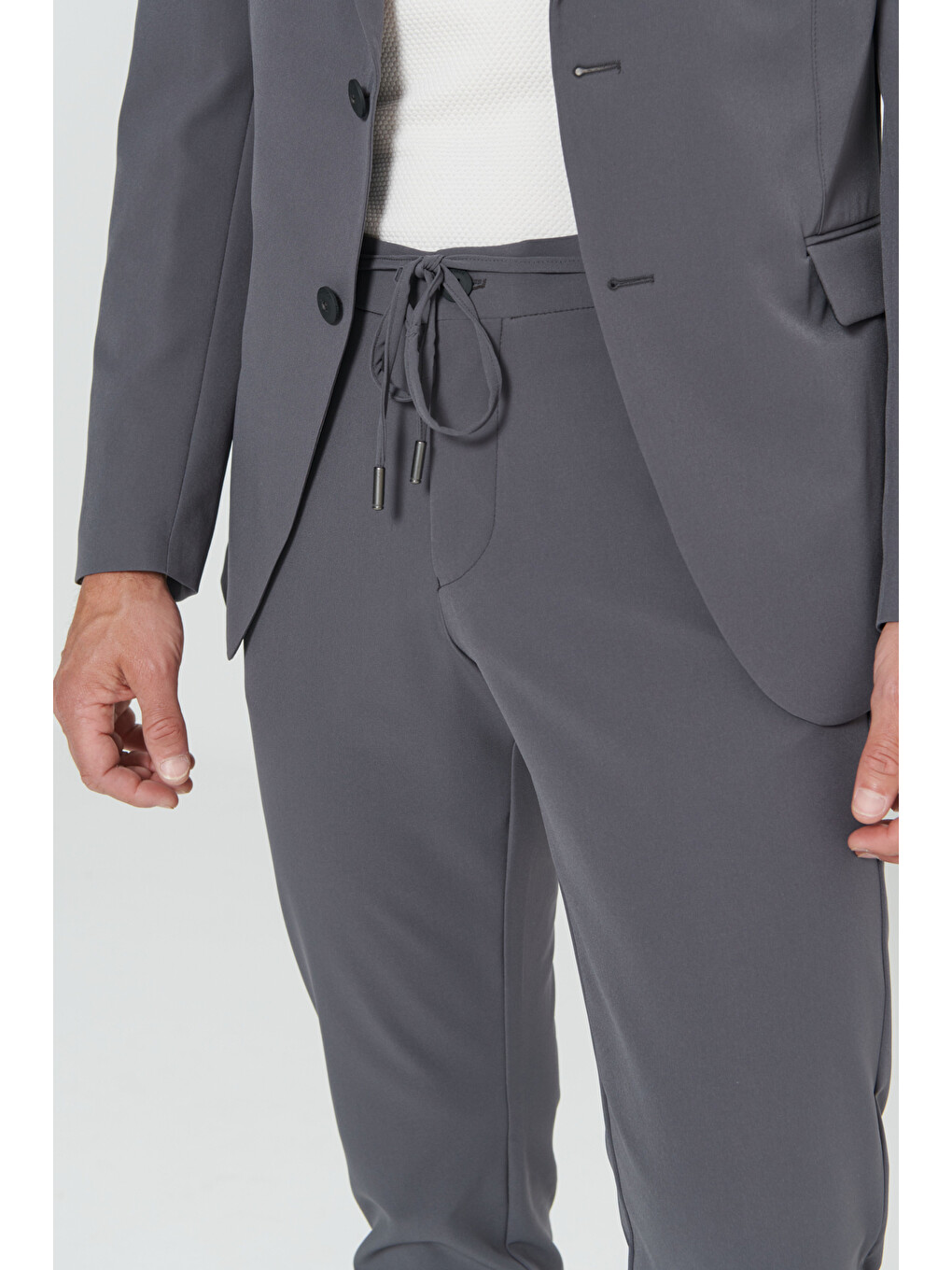 Erkek Antrasit Slim Fit Dar Kesim Kırlangıç Yaka Beli Bağlamalı Takım Elbise-7