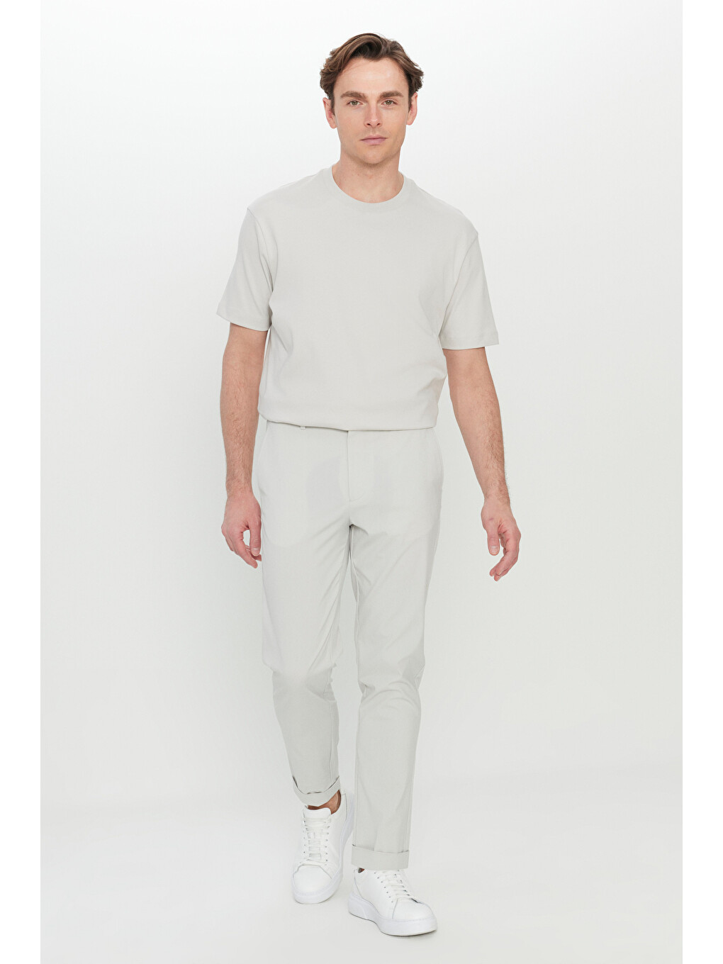 Bej Erkek Taş Slim Fit Dar Kesim Beli Lastikli Yan Cep Esnek Casual Pantolon-2