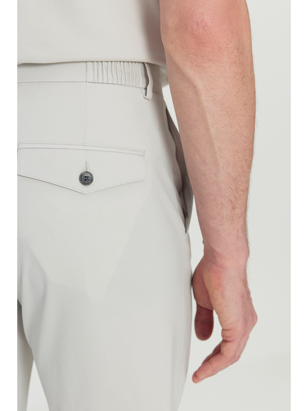 Bej Erkek Taş Slim Fit Dar Kesim Beli Lastikli Yan Cep Esnek Casual Pantolon-4